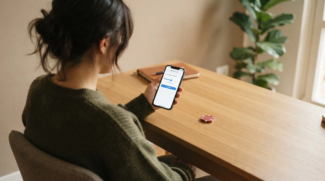 Una persona attiva un limite di deposito settimanale sull'interfaccia di un casinò ADM, con il pannello di autoesclusione visibile