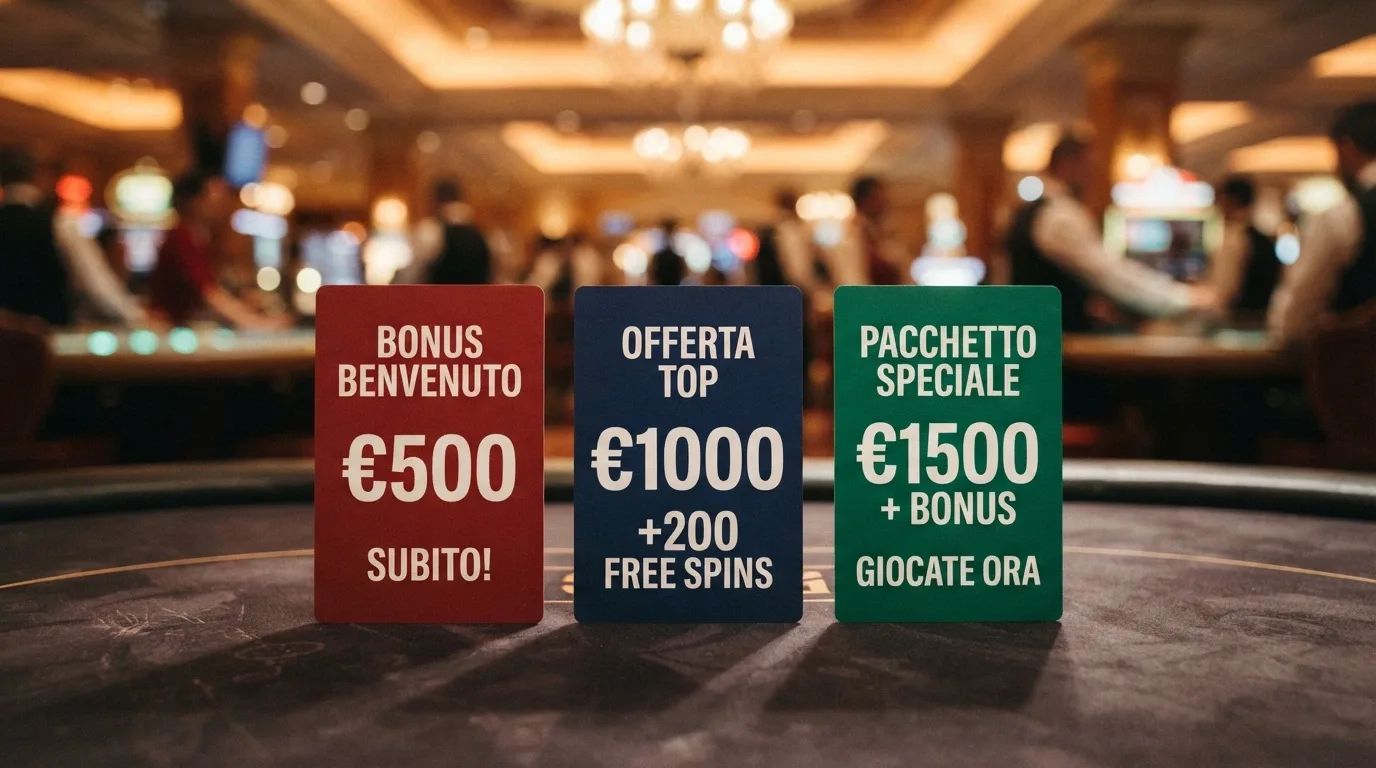 Tre casinò BTG affiancati con i rispettivi importi bonus in evidenza