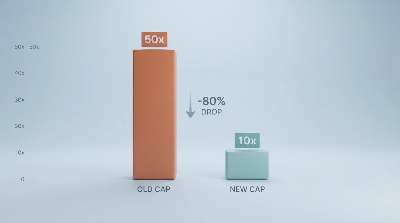 Un grafico a barre che mostra la riduzione del requisito di puntata da 50x a 10x per i bonus senza deposito