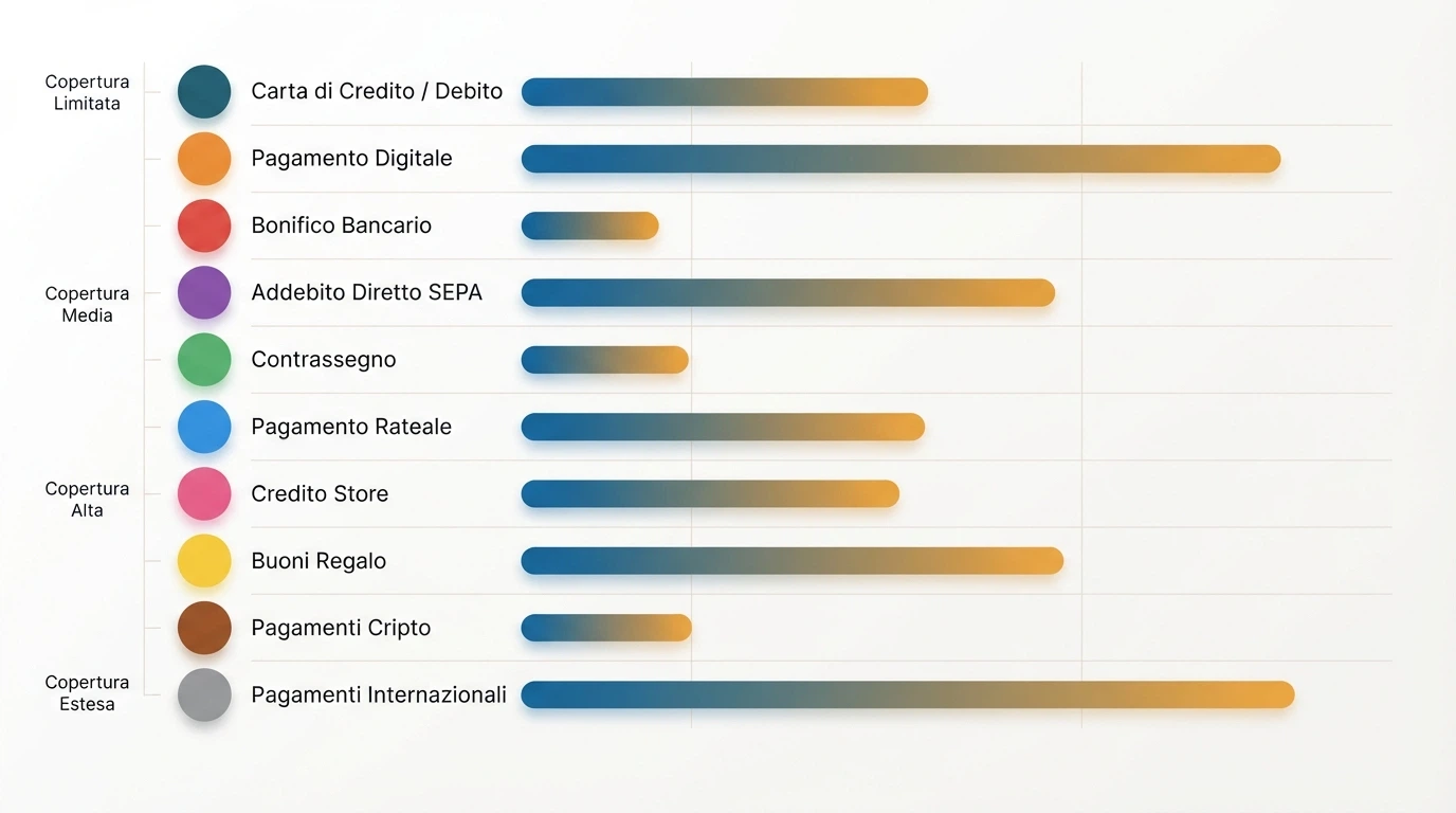 Una tabella comparativa stilizzata con le icone dei 10 casinò recensiti e i metodi di pagamento supportati da ciascuno