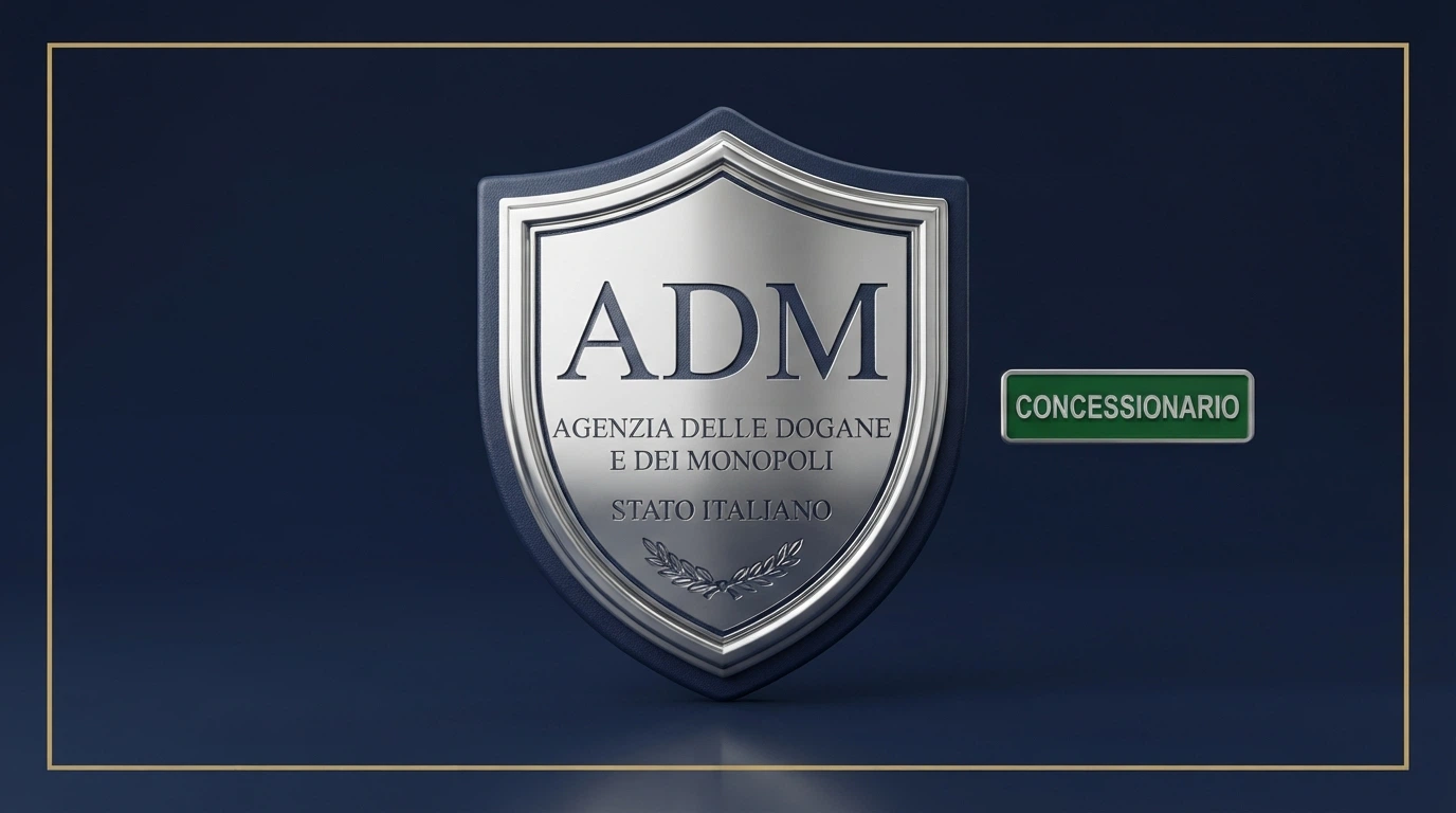 Logo ufficiale dell'Agenzia delle Dogane e dei Monopoli accanto alla dicitura «Concessionario autorizzato»