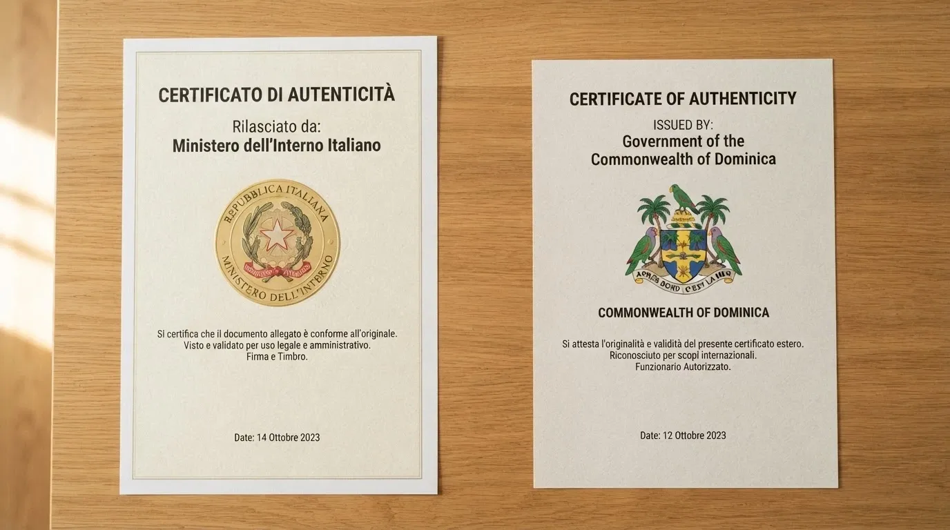 Due documenti affiancati su un tavolo: a sinistra una concessione ADM con logo dell'Agenzia, a destra una licenza Curaçao con sigillo differente