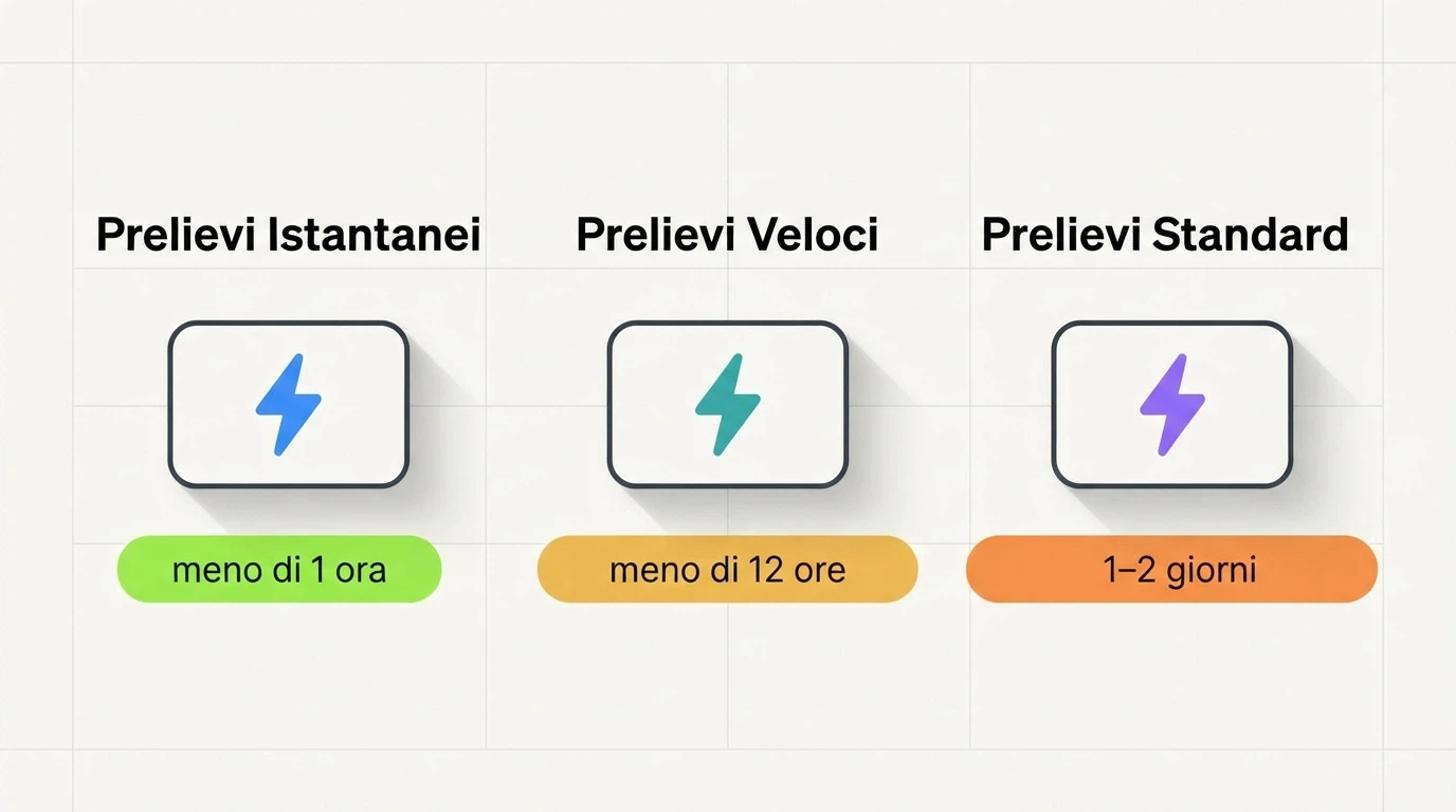Le icone di PayPal, Skrill e Neteller affiancate con un indicatore di velocità che mostra il tempo di accredito