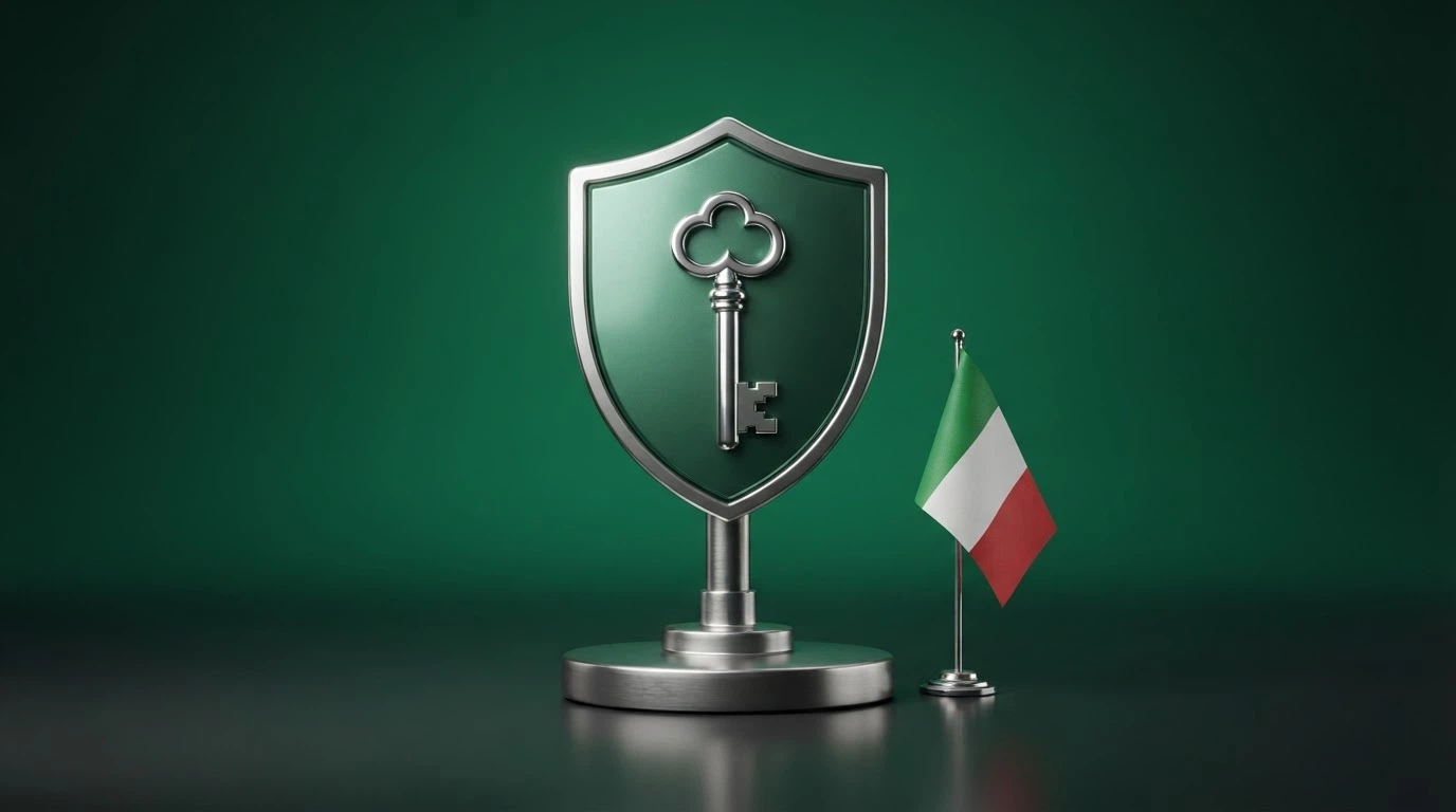 Il logo dell'Agenzia delle Dogane e dei Monopoli accanto a un lucchetto e alla bandiera italiana.