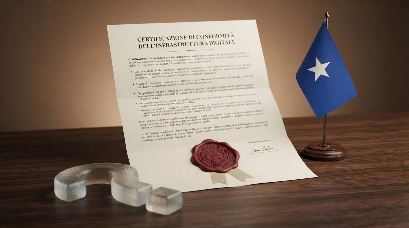 Un documento ufficiale con sigillo e timbro accanto alla bandiera di Curaçao, con un punto interrogativo sovrapposto