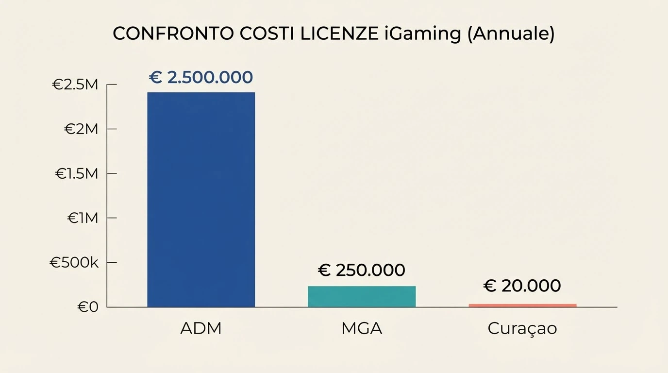 Una tabella con i costi delle licenze ADM, Curaçao e MGA