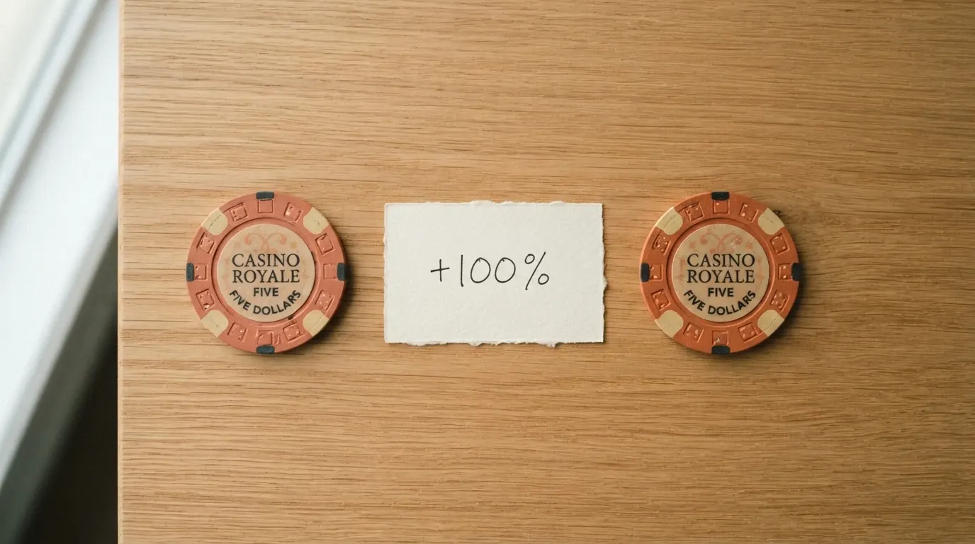 Un'illustrazione a due colonne: a sinistra una banconota da 50€, a destra la stessa banconota duplicata con il simbolo «+100%» — il concetto visivo del raddoppio.