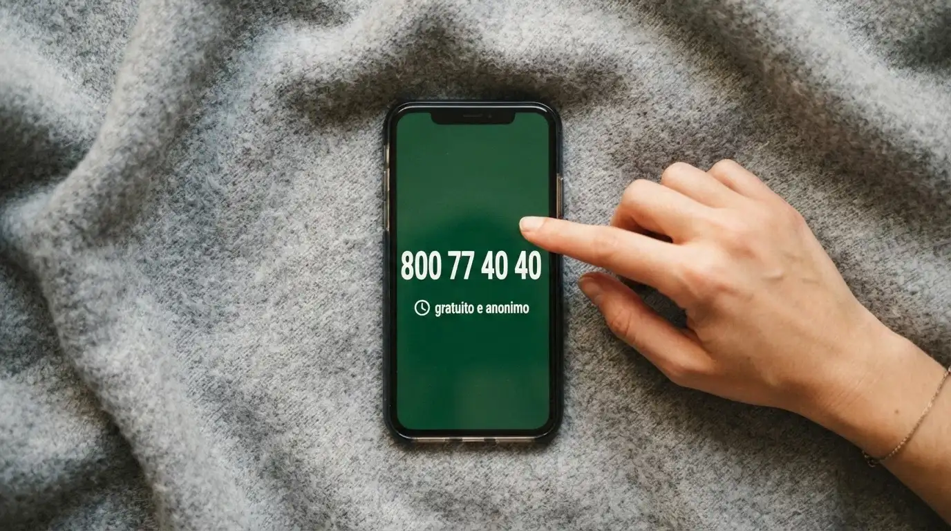 Un telefono con il numero 800 558822 sullo schermo, affiancato dal simbolo delle 24 ore e dalla scritta «gratuito e anonimo»