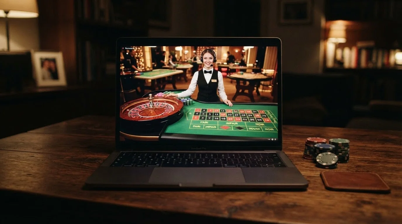 Tavolo di roulette dal vivo con dealer in streaming e interfaccia di un casinò online italiano con offerta cashback live