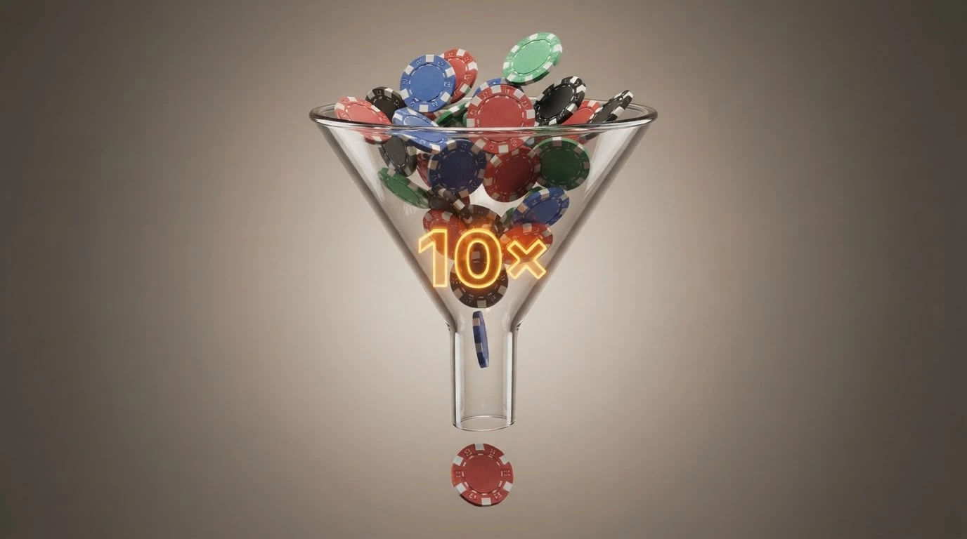 Schema che illustra il percorso dal bonus free spins al prelievo reale, con il moltiplicatore del requisito di puntata come ostacolo intermedio