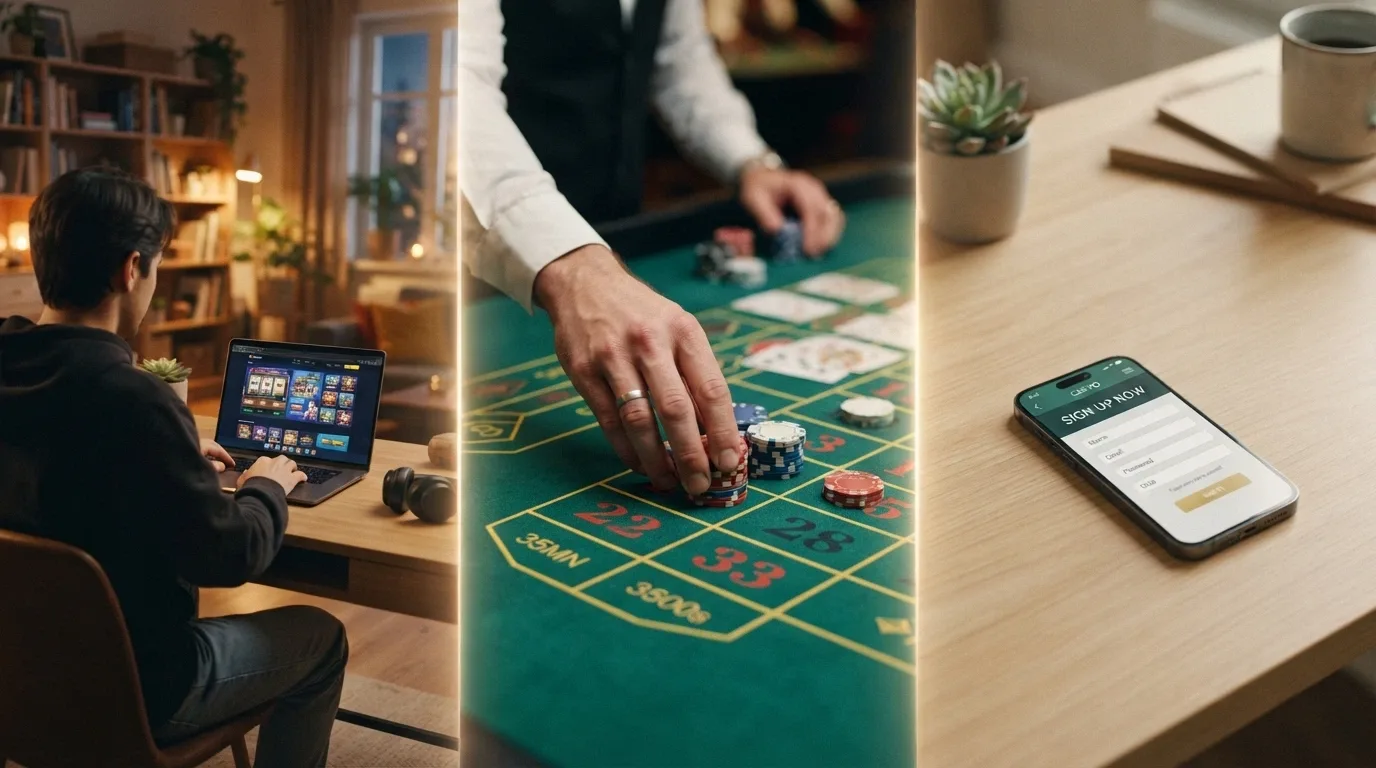 Tre silhouette di giocatori con stili diversi accanto a tre diverse tipologie di bonus: match, cashback e senza deposito