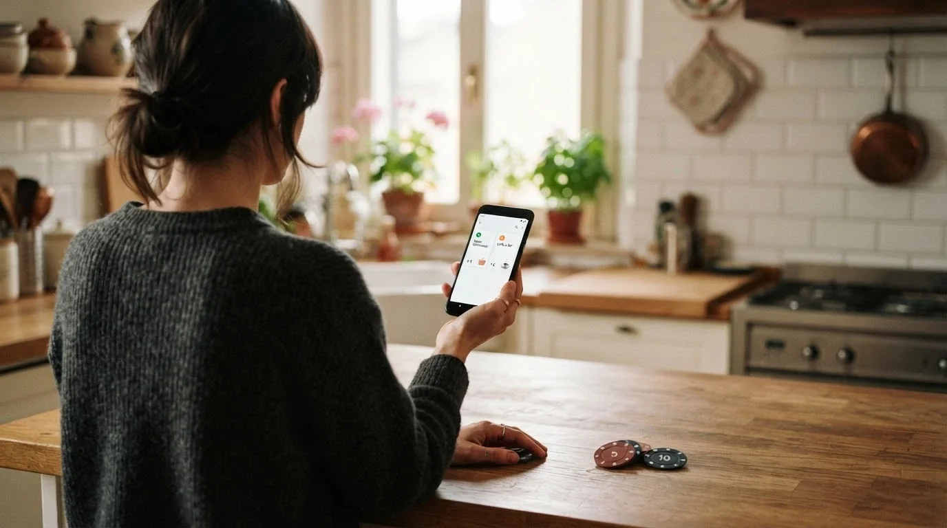 Un giocatore valuta due opzioni sullo schermo: a sinistra un casinò ADM con deposito da 5 euro e metodi online, a destra un canale fisico con ricarica da 1 euro