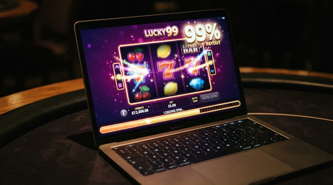 L'interfaccia di una slot machine online con indicatore RTP in evidenza e rulli in movimento