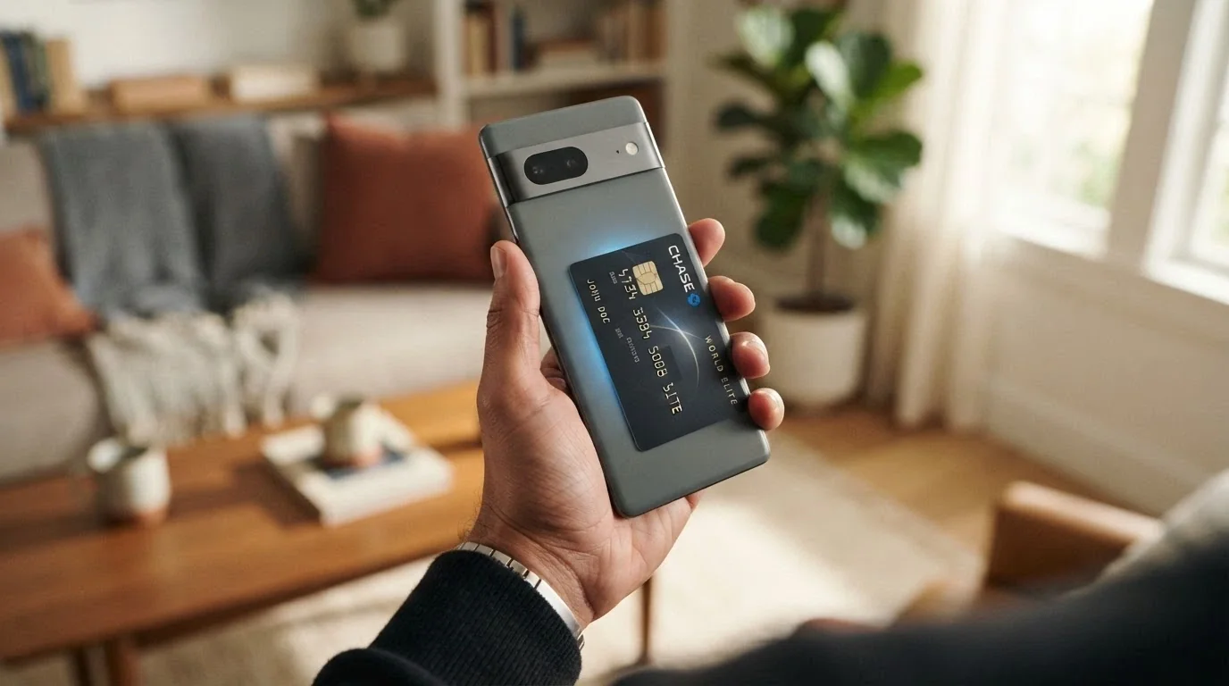 Mano che avvicina una Carta d'Identità Elettronica al retro di uno smartphone per l'autenticazione NFC